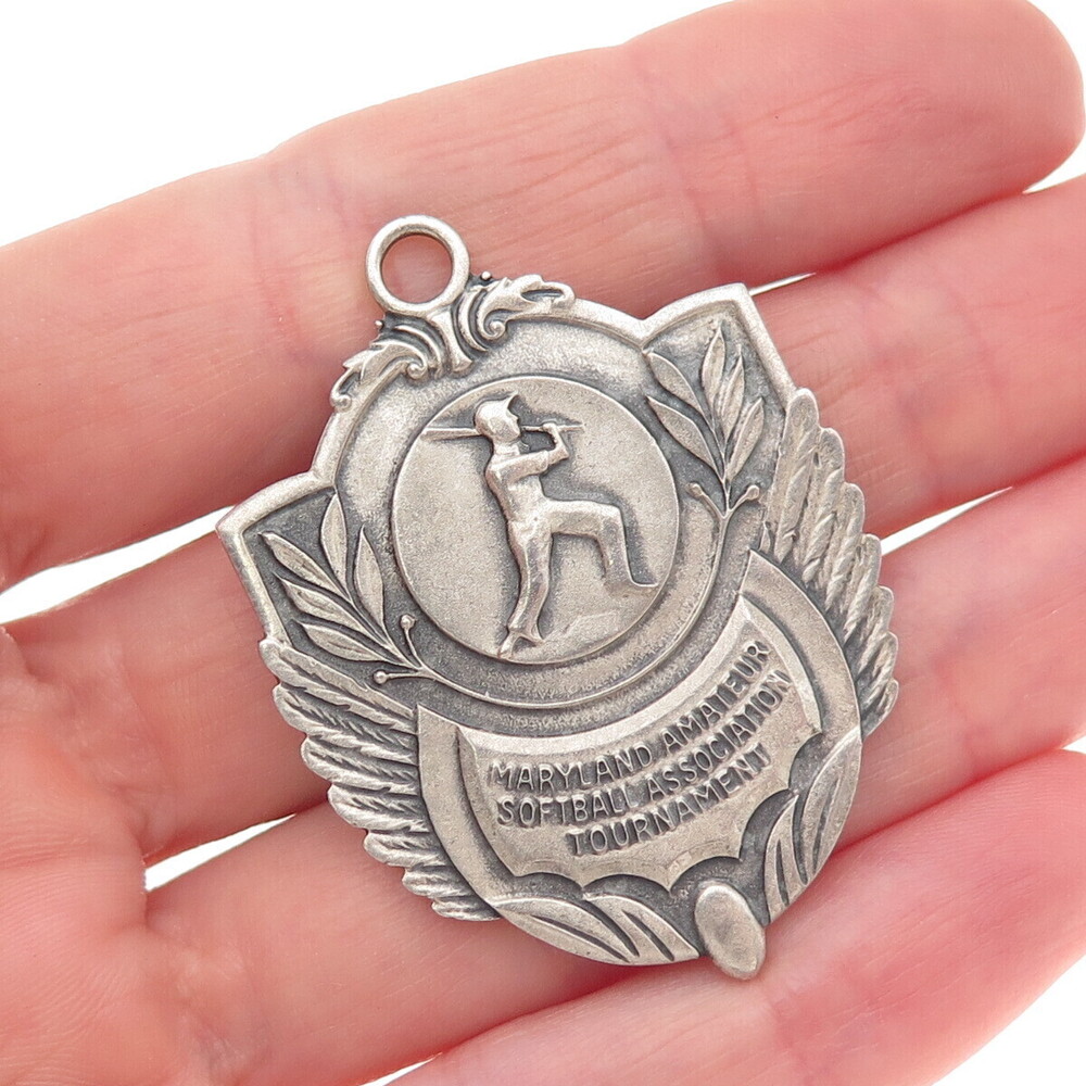 Balfour Sterling Antique 1942 Maryland Amateur Softball Assn. Tournament Pendant